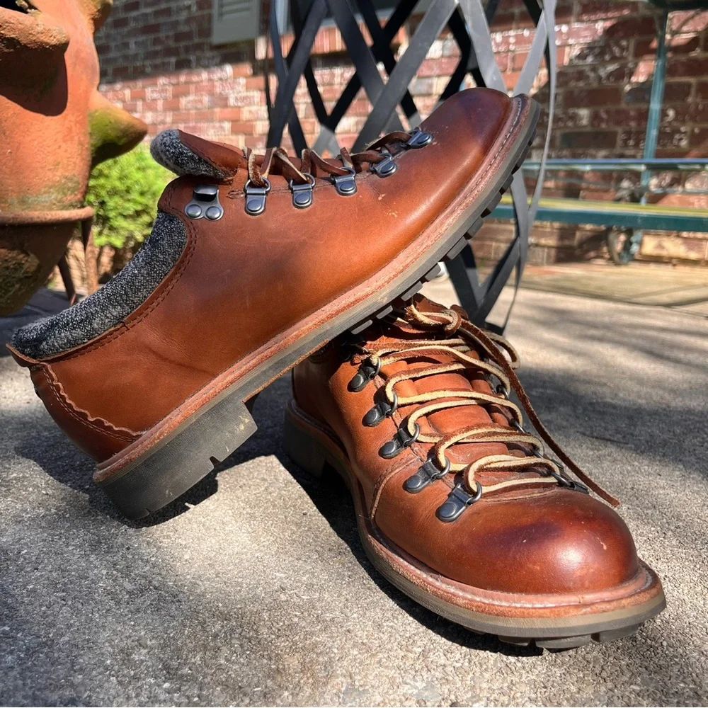 Men’s OluKai Mauna Lalo Brown Leather Hiking Boots Shoes Wool Collar 9.5